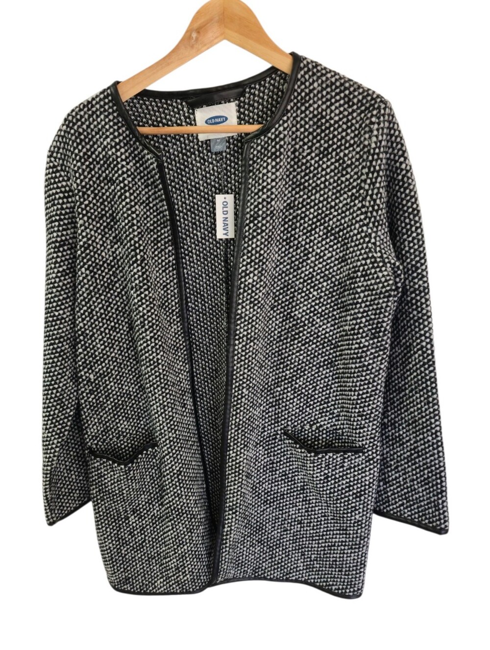 NWT Old Navy Women's Textured Jacquard Cardi Coat Black  White Size Medium